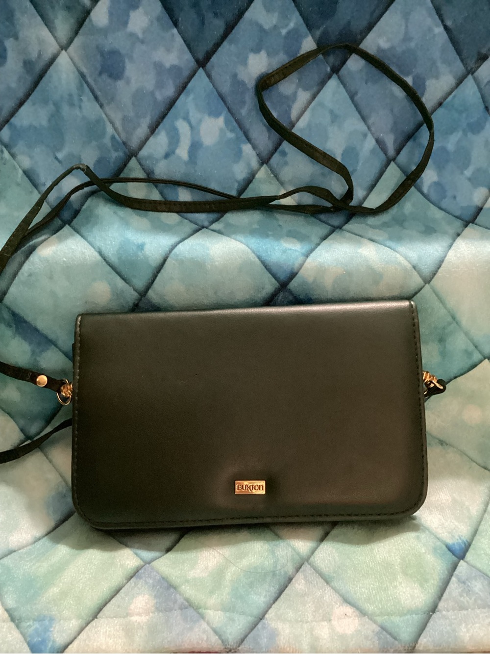 Buxton Forest Green Crossbody Wallet Shoulder Bag with Gold Accent